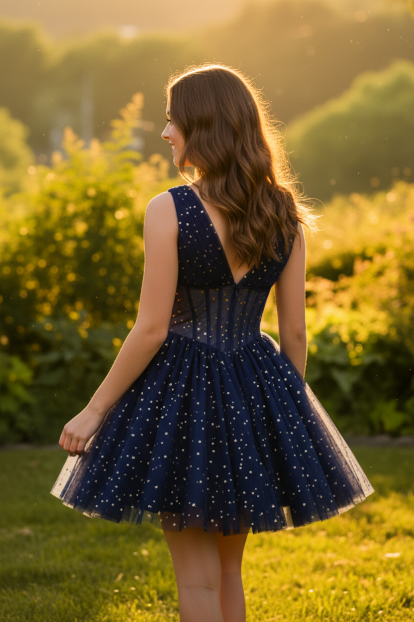 Starry Tulle Corset A-Line Mini Dress