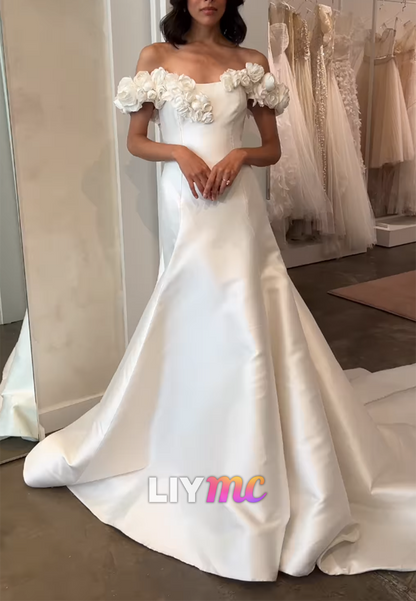 Off-the-Shoulder 3D Floral Mermaid Wedding Dress