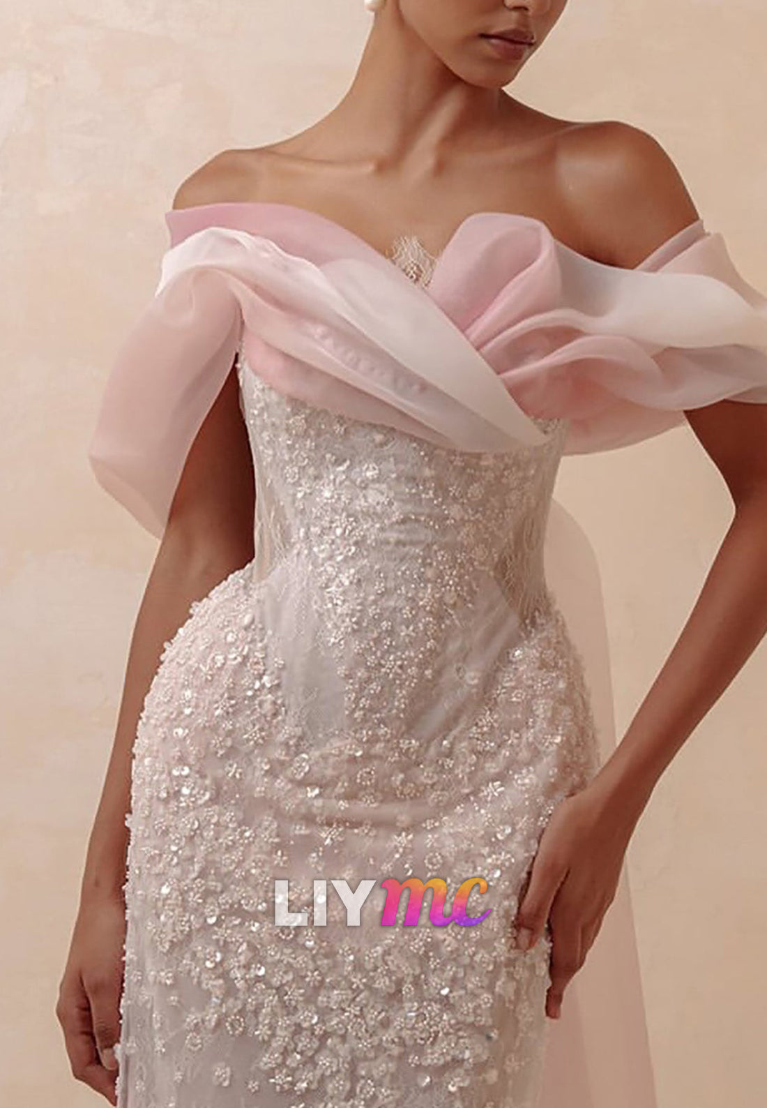 Beaded Off-the-Shoulder Gown with Train