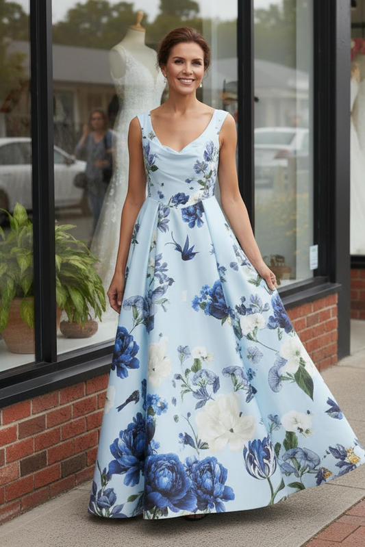 Sleeveless Floral Print Pleated Maxi Dress