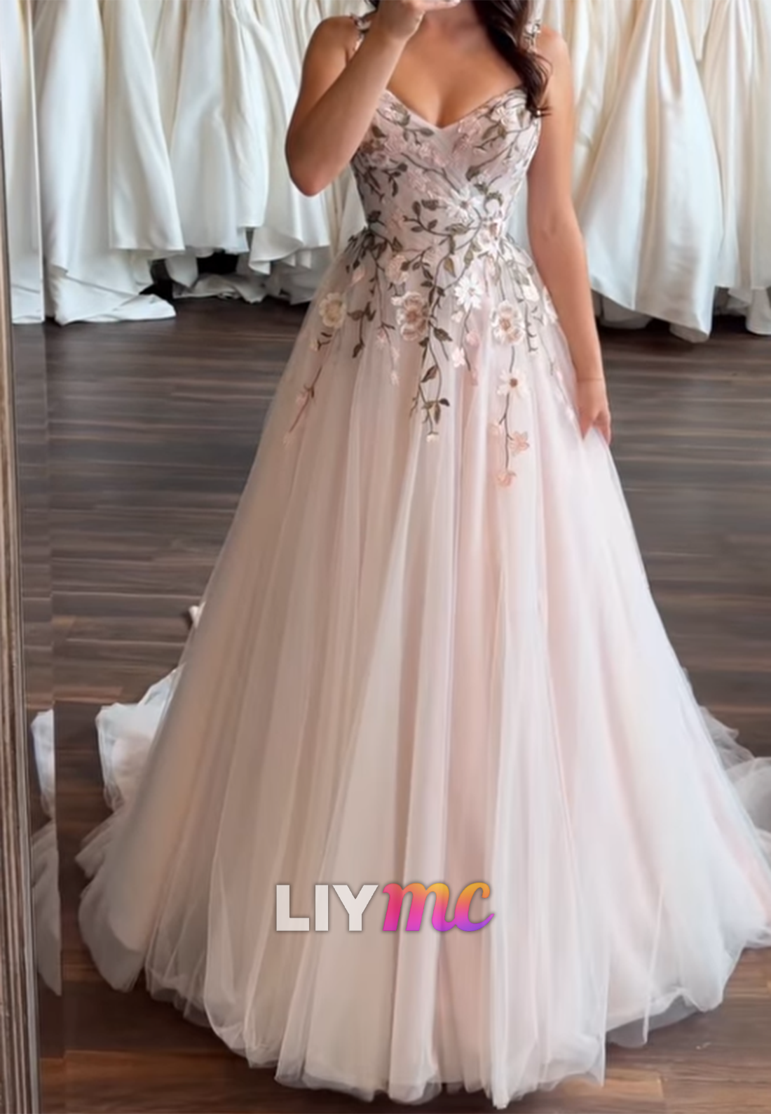 Floral Embroidered A-Line Tulle Wedding Dress