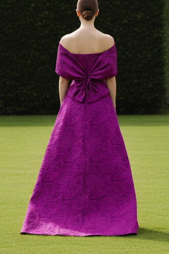 Off-the-Shoulder Bow Detail Jacquard Evening Gown