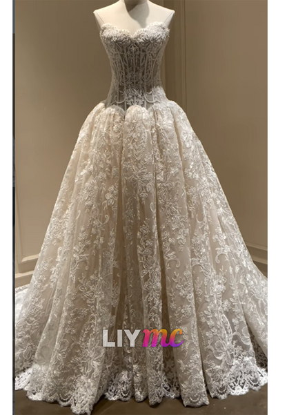 Strapless Lace Corset Bodice Ball Gown Wedding Dress