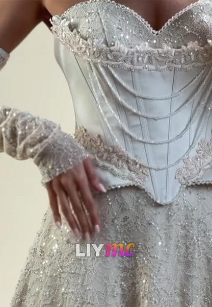 Corset Evening Gown with Beaded Sleeves