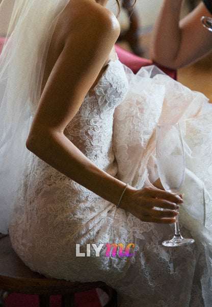 Strapless Notched Lace Bridal Gown