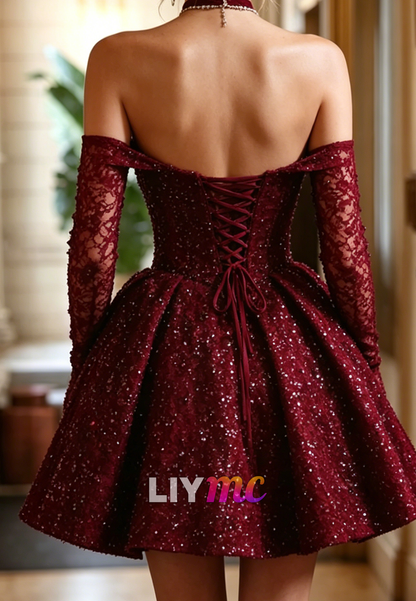Sweetheart Corset A-Line Homecoming Dress with Sleeves