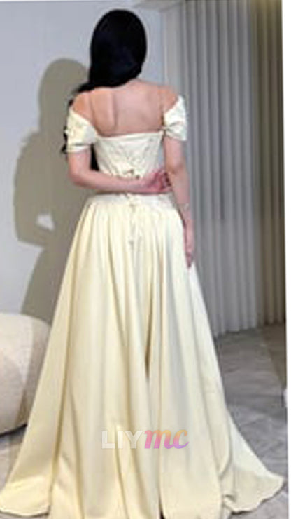 Off-Shoulder Floral Applique Corset Ball Gown