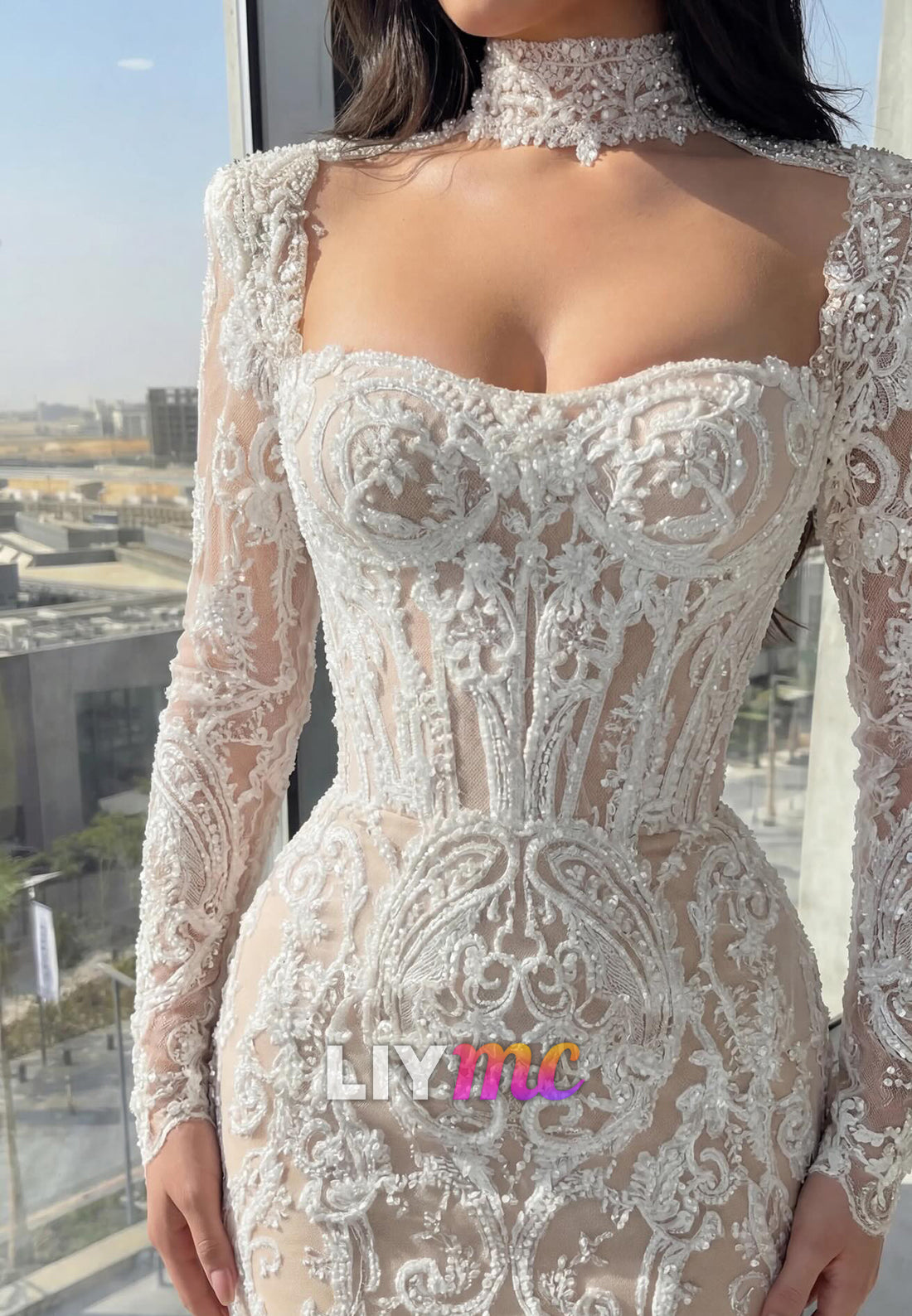 Long Sleeve Lace Corset Mermaid Gown
