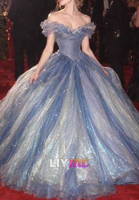 Glitter Tulle Off-the-Shoulder Ball Gown