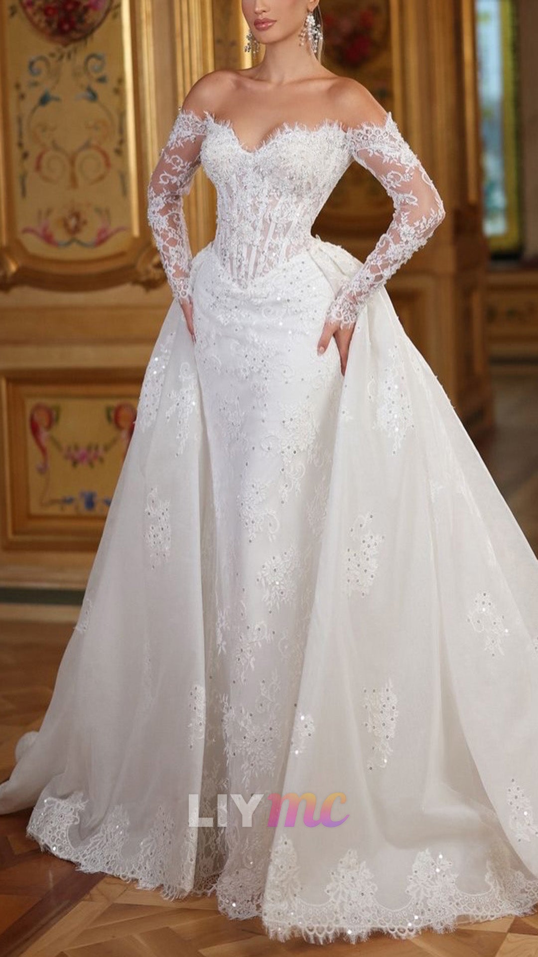 Corset Lace Wedding Dress with Overskirt