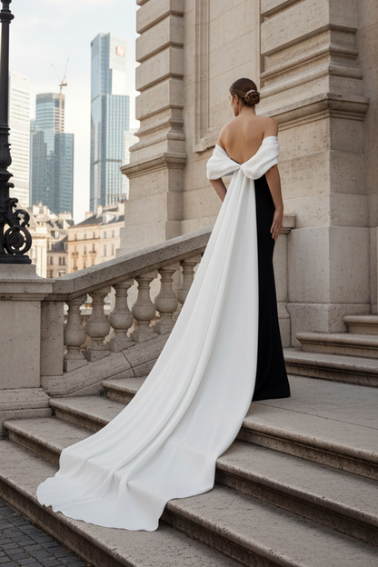 Beaded Column Evening Gown with Cape Train