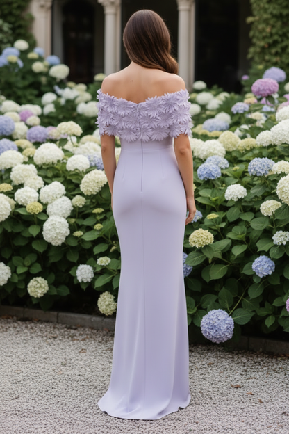 Off the Shoulder 3D Floral Evening Gown