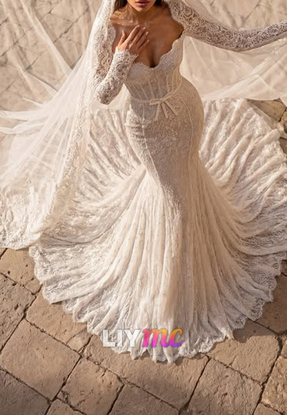 Lace Corset Mermaid Wedding Dress with Train