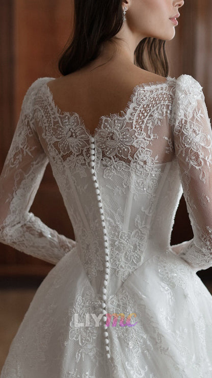 Lace Long-Sleeve Ball Gown Wedding Dress