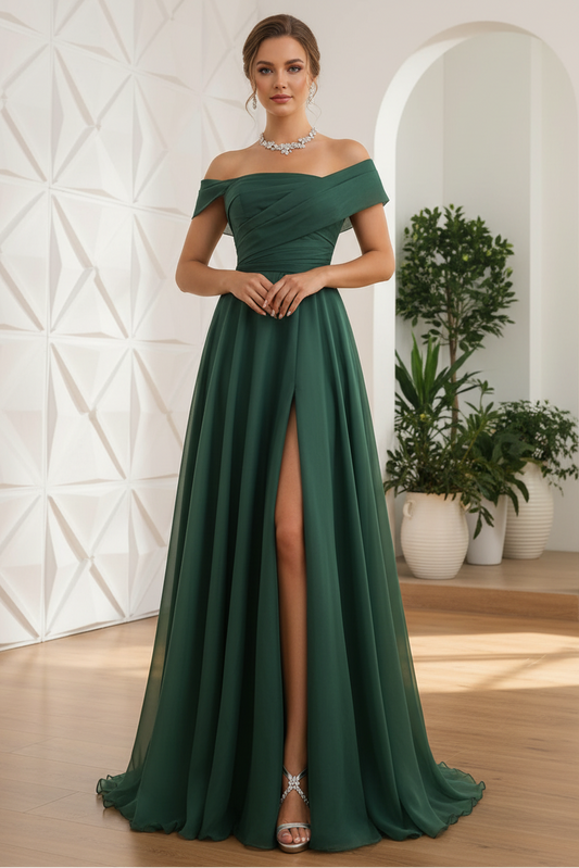 Asymmetrical One-Shoulder Chiffon Gown with Slit