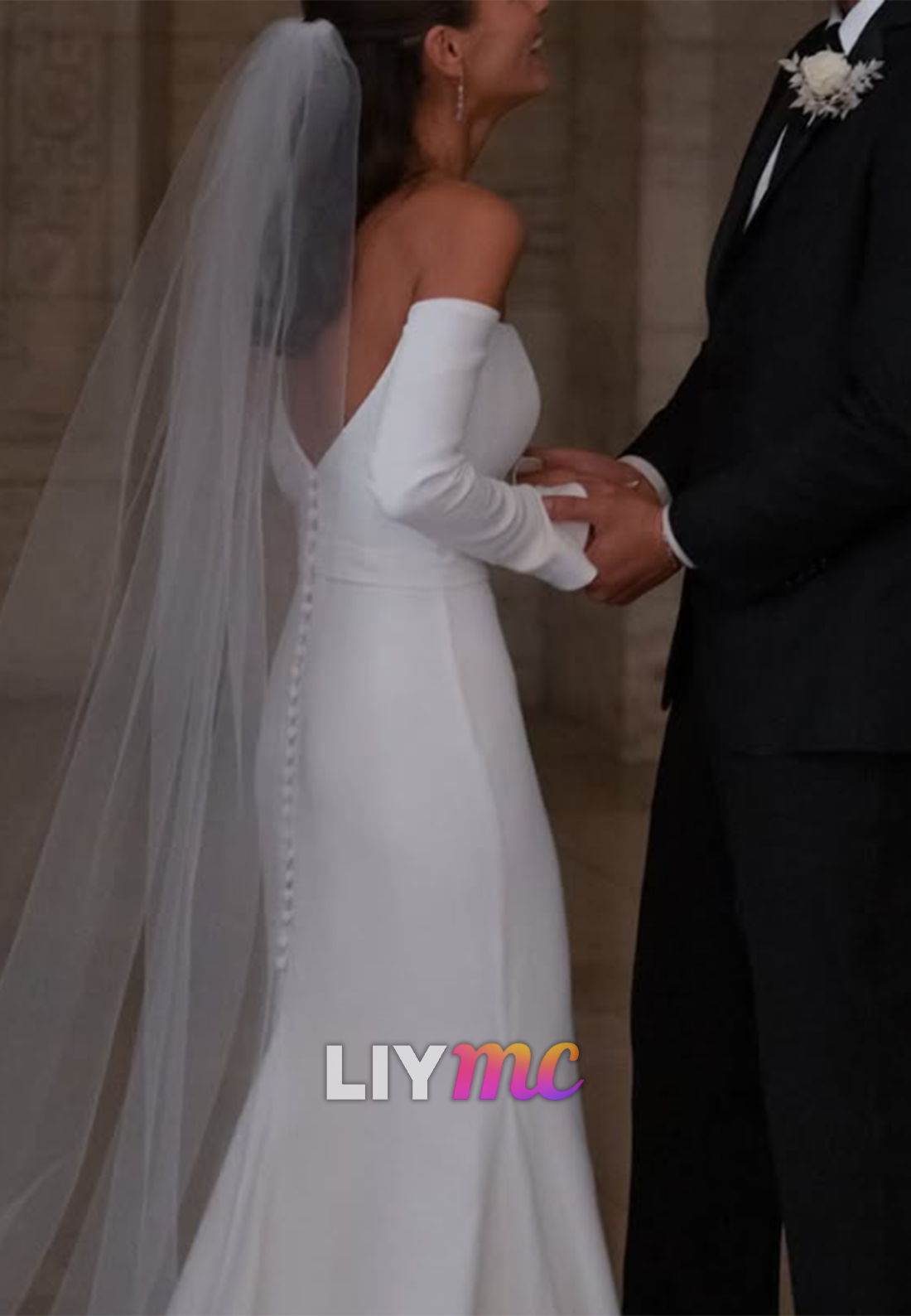 Off Shoulder Long Sleeve Mermaid Wedding Dress