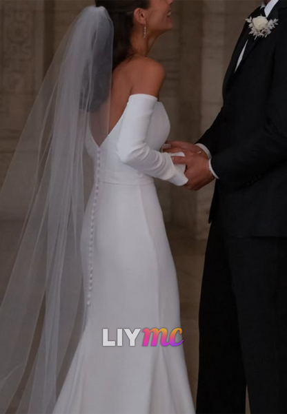 Off Shoulder Long Sleeve Mermaid Wedding Dress