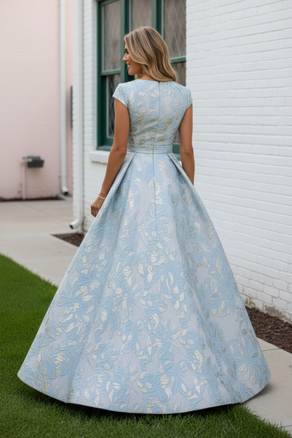 Jacquard Wrap-Over A-Line Evening Gown