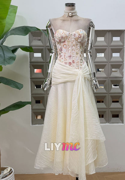 Strapless Floral Corset Chiffon Wedding Dress