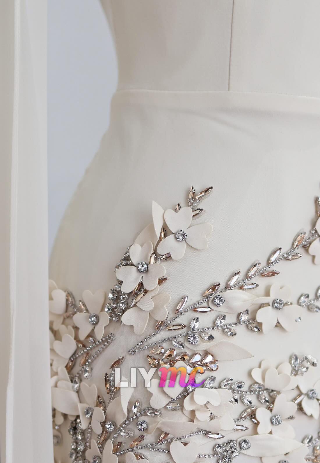Floral Beaded Illusion Cape Sleeve Evening Gown