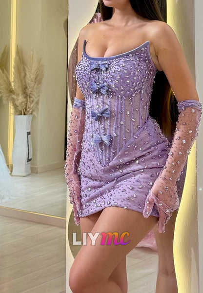 Embellished Corset Mini Dress with Gloves