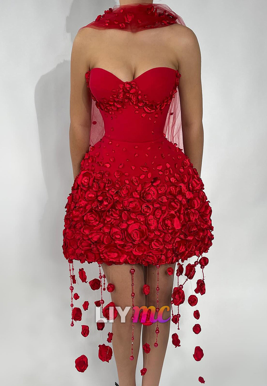 Strapless 3D Flower Bubble Skirt Mini Dress