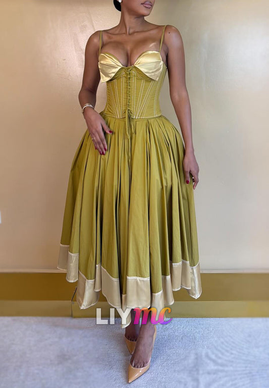 Corset Sweetheart Midi Dress with Satin Trim
