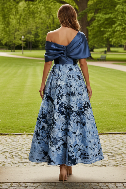 Asymmetrical One-Shoulder Pleated Midi Dress with Pockets