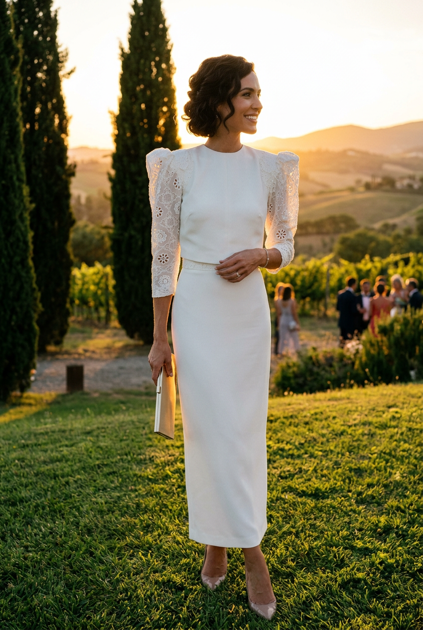 Two-Piece Column Dress with Puff Sleeves