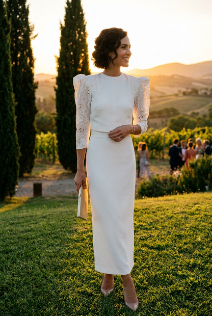 Two-Piece Column Dress with Puff Sleeves