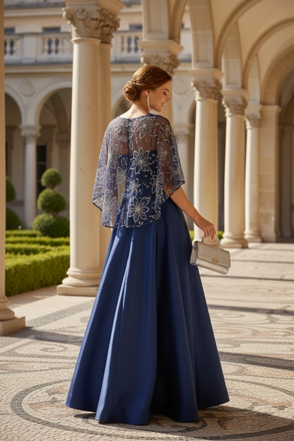 A-Line Evening Gown with Sequin Capelet