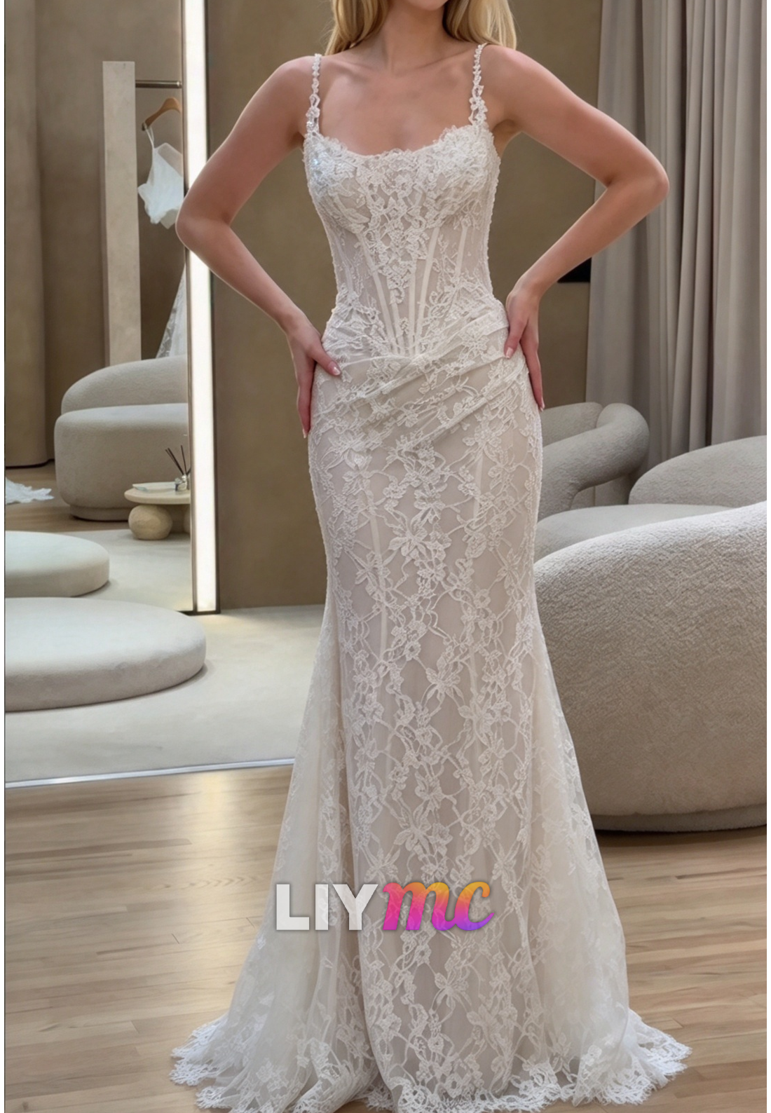 Lace Corset Mermaid Wedding Dress with Gloves