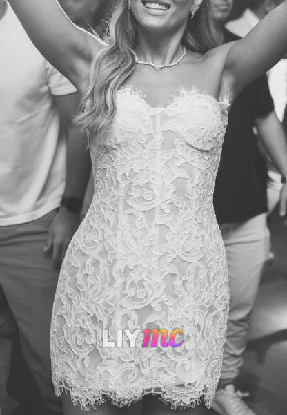 Strapless Lace Corset Mini Wedding Dress