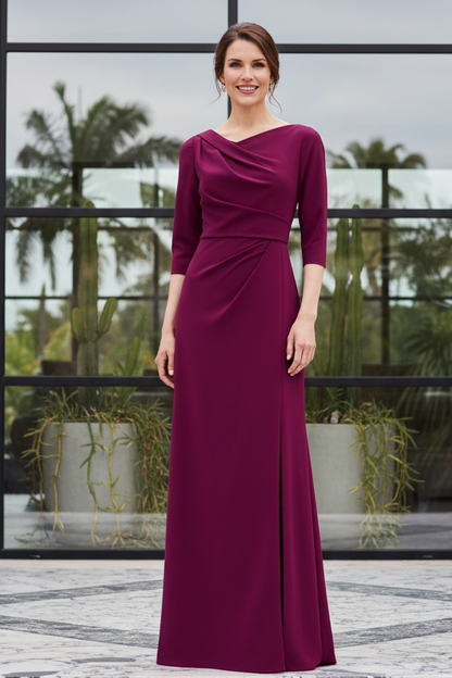 Asymmetrical Crepe Evening Gown with Slit