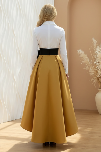 Elegant High-Low A-Line Dress with Bow Accent