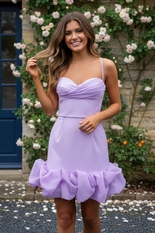 Sweetheart Ruffle Hem Mini Dress with Corset Bodice