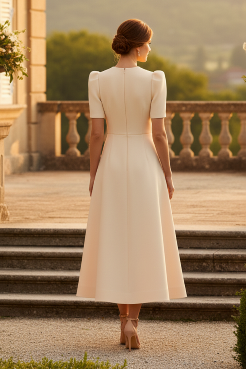 Crystal-Embellished Keyhole Midi A-Line Dress