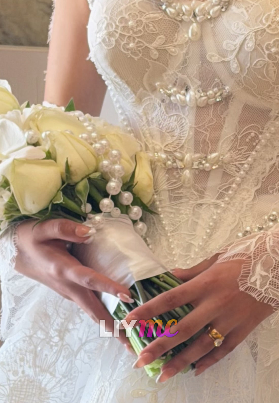 Strapless Lace Corset Ball Gown Wedding Dress