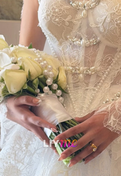 Strapless Lace Corset Ball Gown Wedding Dress