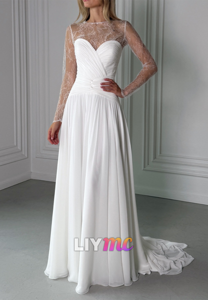 Illusion Lace Long Sleeve A-Line Wedding Dress