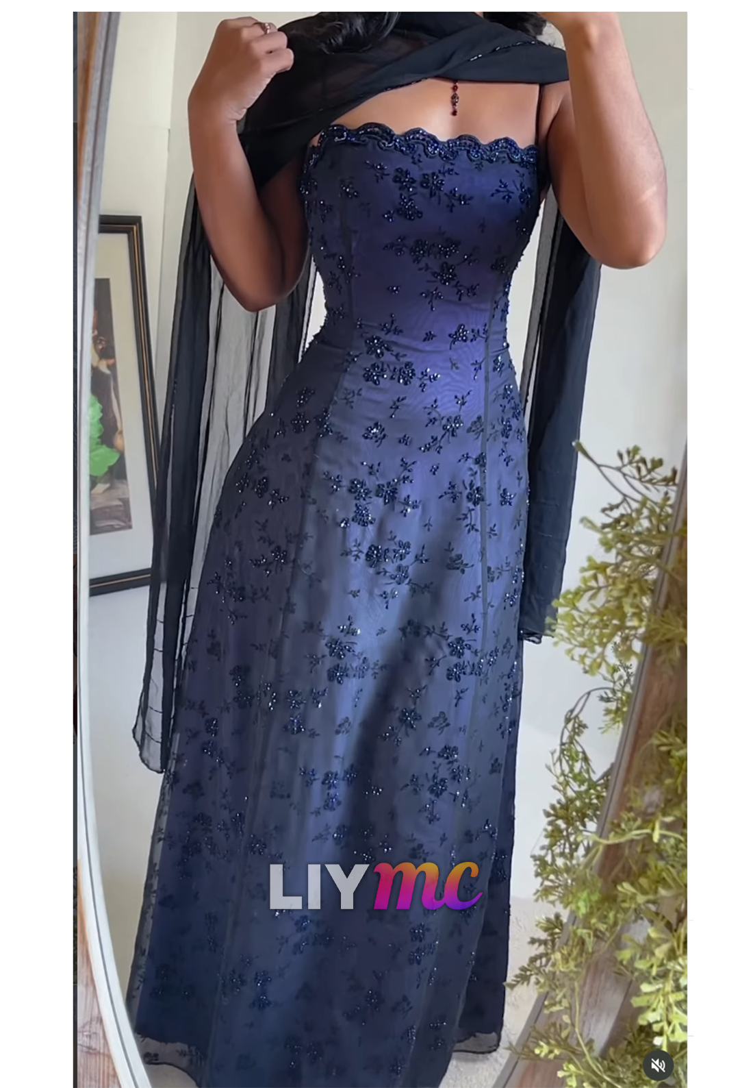 Beaded Floral Scalloped Maxi Evening Dress