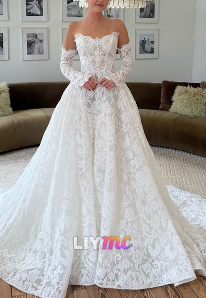 Lace Off-the-Shoulder Ball Gown Wedding Dress