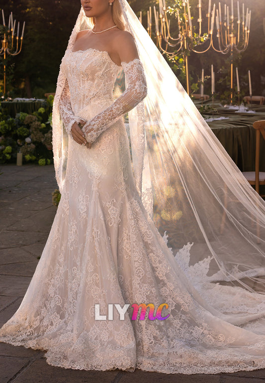 Strapless Lace Mermaid Wedding Dress with Sleeves