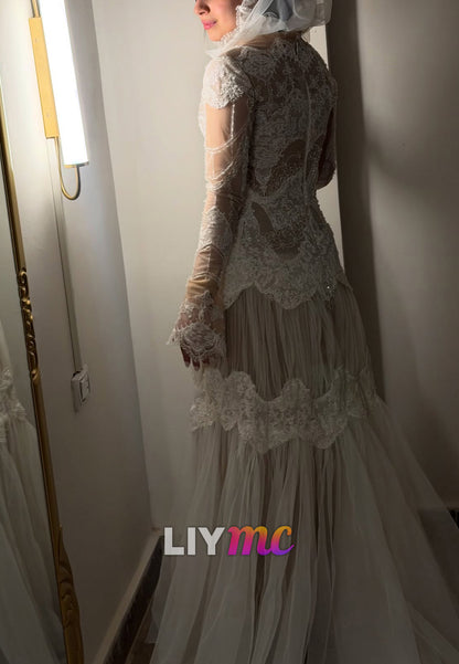 Vintage Hooded Lace and Tulle Wedding Dress