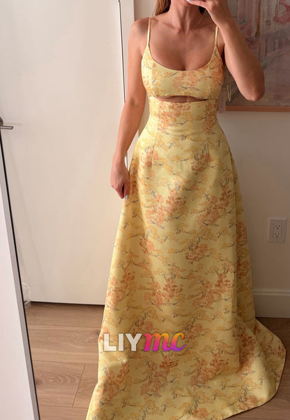 Floral Cut-Out A-Line Maxi Dress with Straps