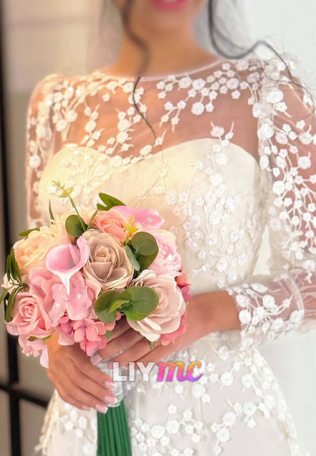 Lace Applique Bridal Jumpsuit with Tulle Overskirt