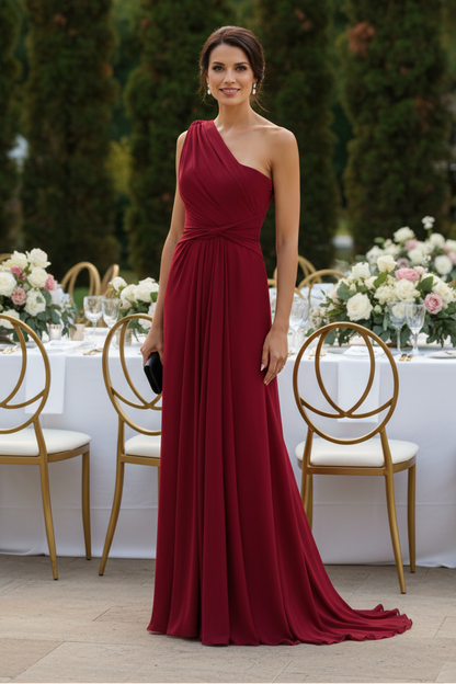 One-Shoulder Ruched Maxi Gown