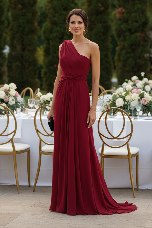 One-Shoulder Ruched Maxi Gown