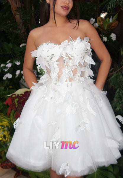 Strapless 3D Butterfly Applique Mini Dress