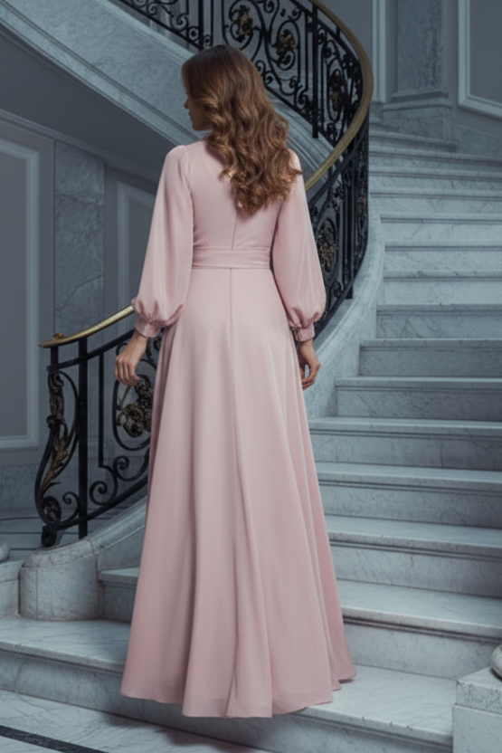 Long Sleeve Wrap Formal Maxi Dress with Sash